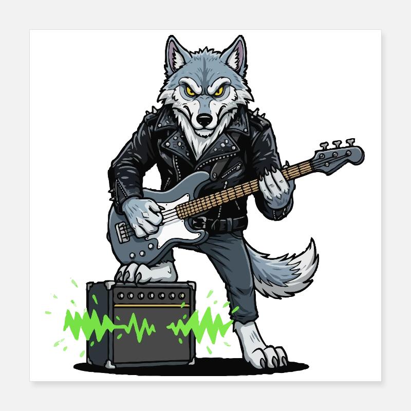 Rockerwolf with leather jacket Poster 16" x 16" (40x40 cm)