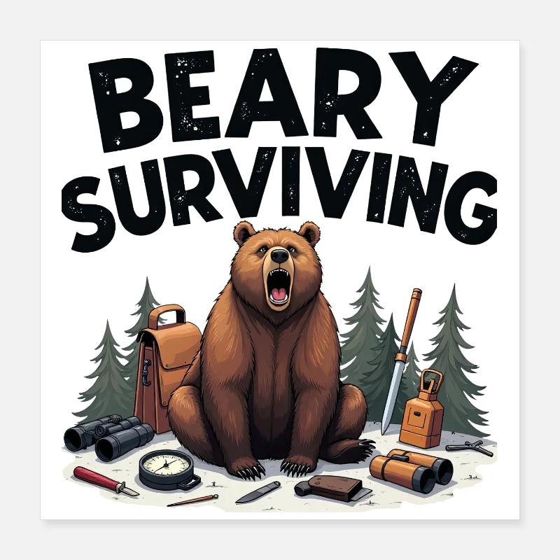 Beary Surviving: Wilderness Gear Tee Poster 16" x 16" (40x40 cm)