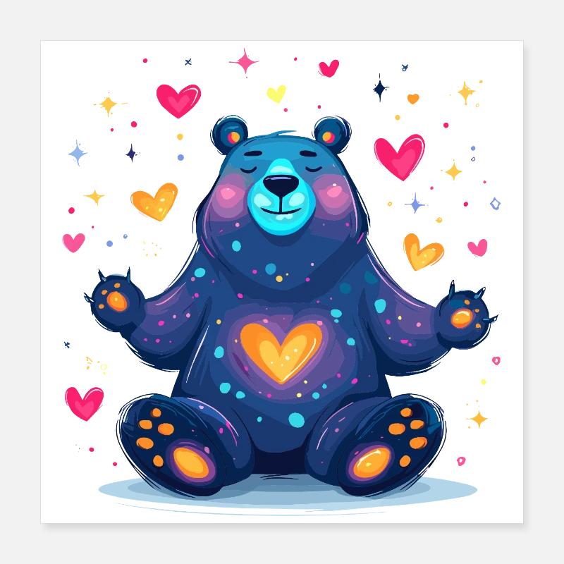 Cosmic Heart Bear Neon Colors Poster 16" x 16" (40x40 cm)