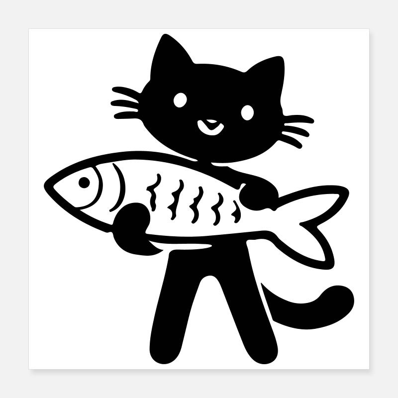 Katze Fisch Poster 40x40 cm
