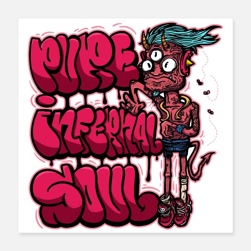 Neonpinkes Graffiti-Monster Poster 40x40 cm