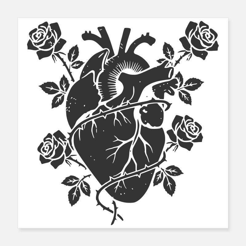 Anatomisches Herz Rosen Gothic Poster 40x40 cm