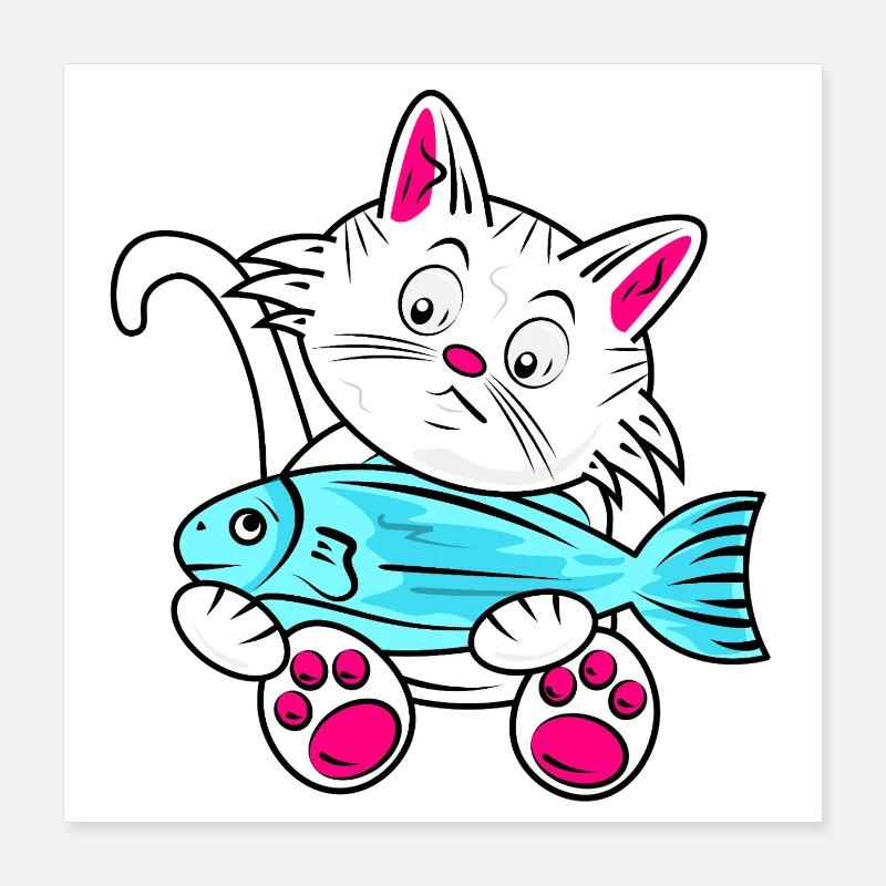 Petit Chat et Poisson Bleu Poster 40 x 40 cm