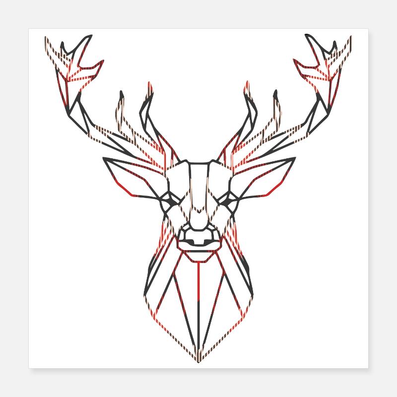 Geometric deer with red accents Poster 16" x 16" (40x40 cm)