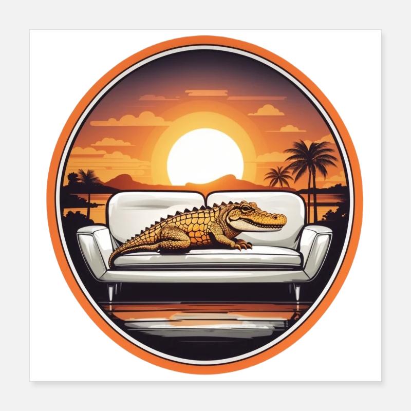 Alligator on sofa Poster 16" x 16" (40x40 cm)