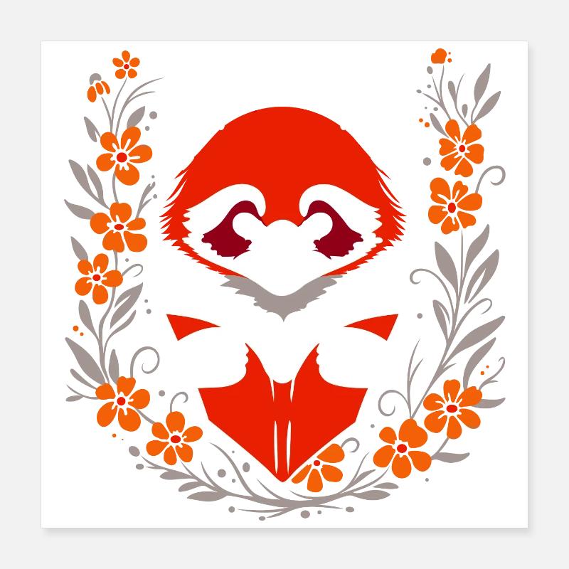 Lecture Panda roux avec des fleurs - Design mignon Poster 40 x 40 cm