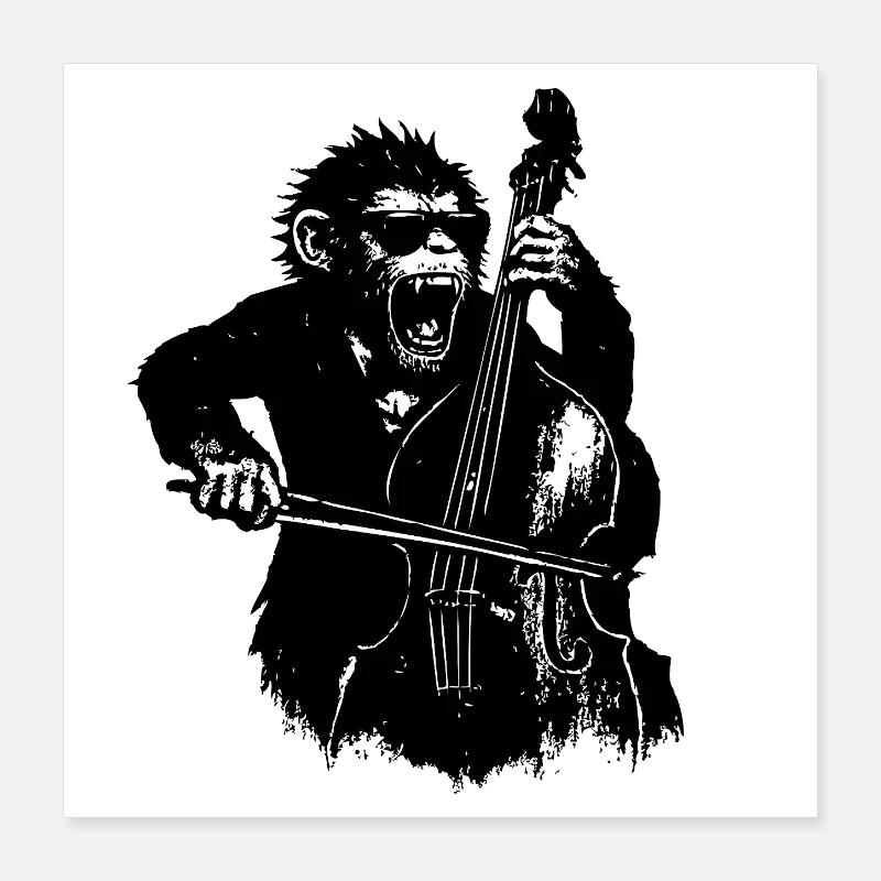 Wilder Affe am Cello Poster 40x40 cm