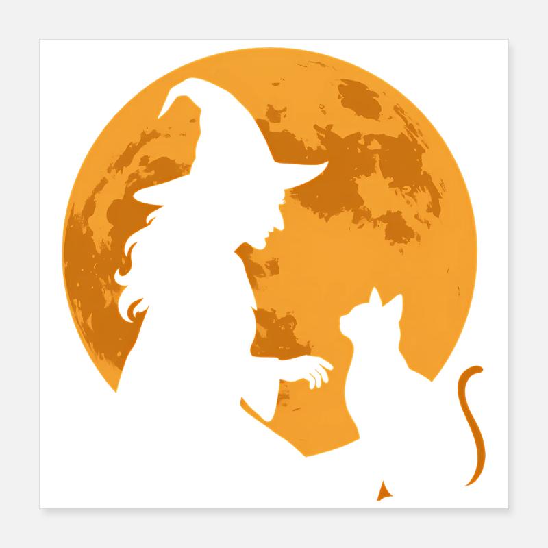 Moon Spell Witch and Cat Silhouette Poster 16" x 16" (40x40 cm)