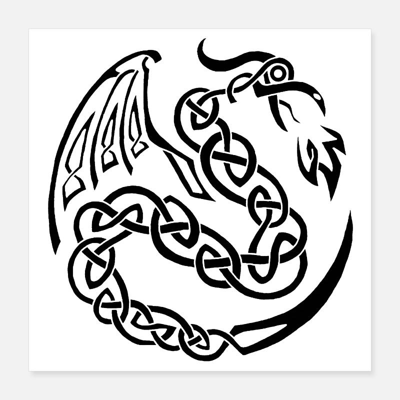 Schwarzer keltischer Drache Poster 40x40 cm