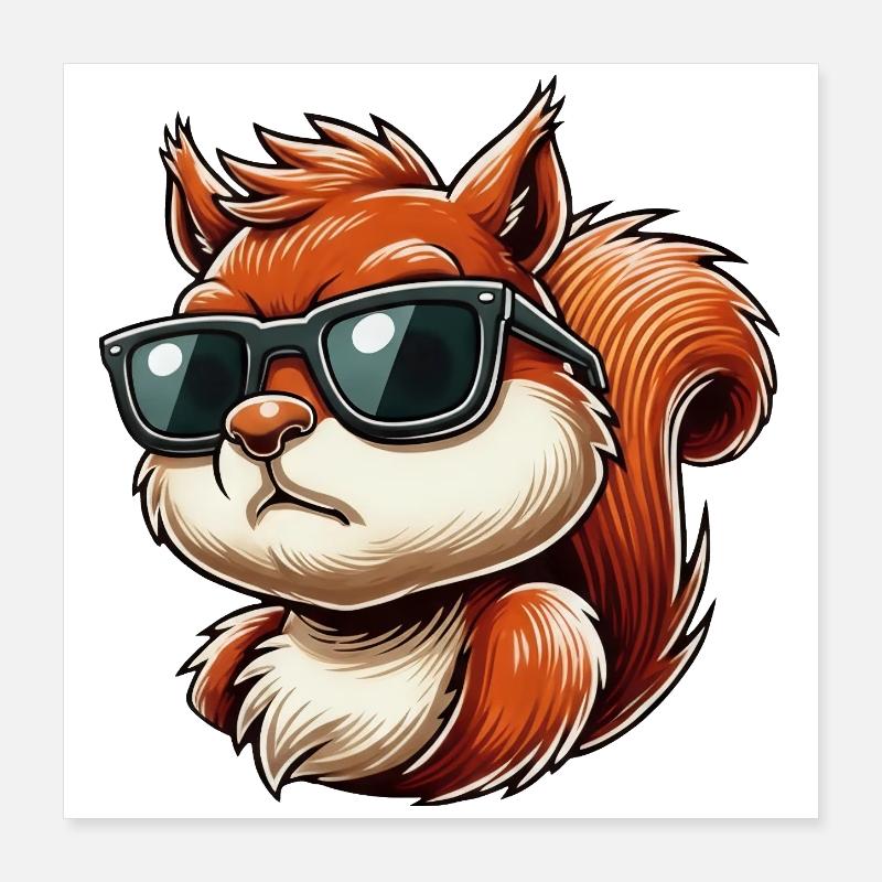 Écureuil drôle avec lunettes de soleil, hum de dessin animé Poster 40 x 40 cm