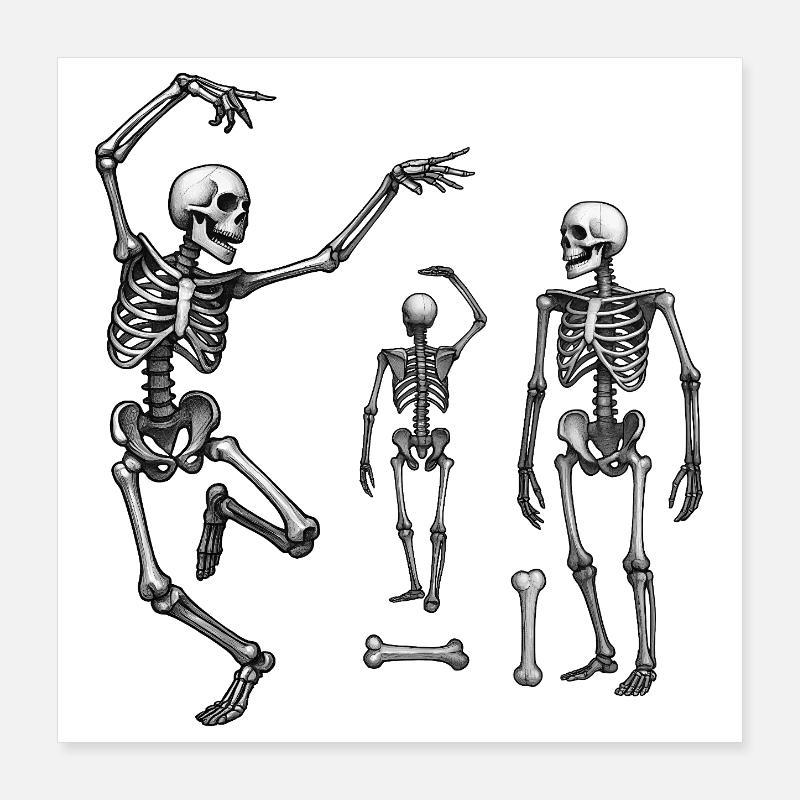 SKELETONS-TÄNZER #1 – schwarz & weiß Poster 40x40 cm