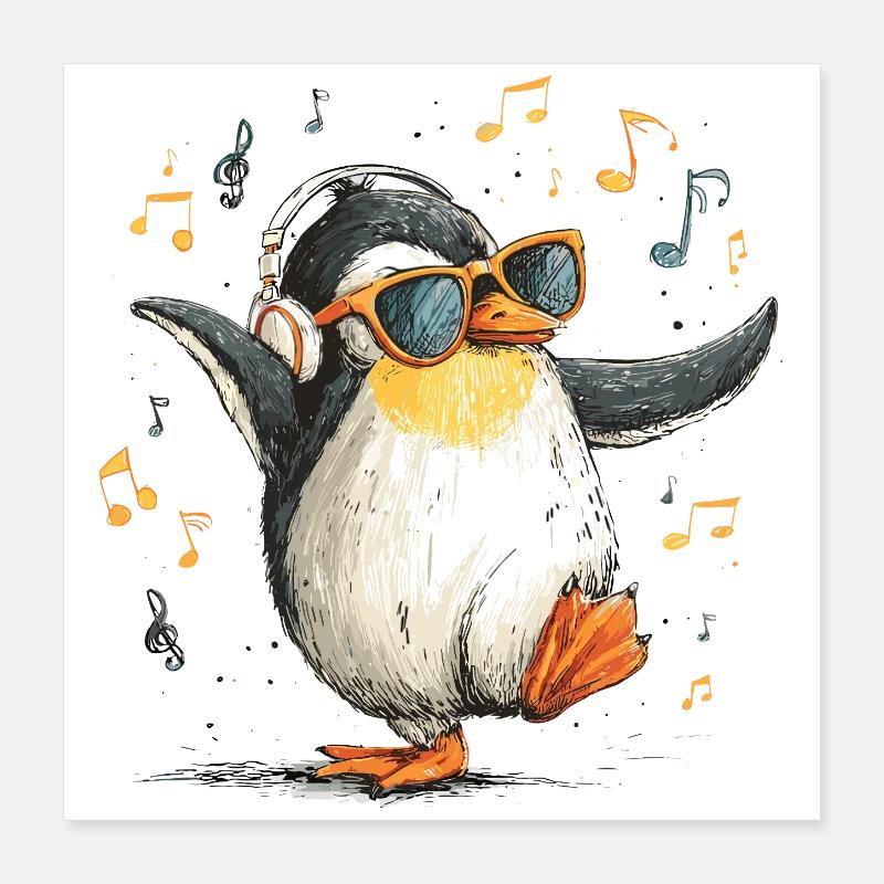 Penguin DJ mit Kopfhörern Poster 40x40 cm