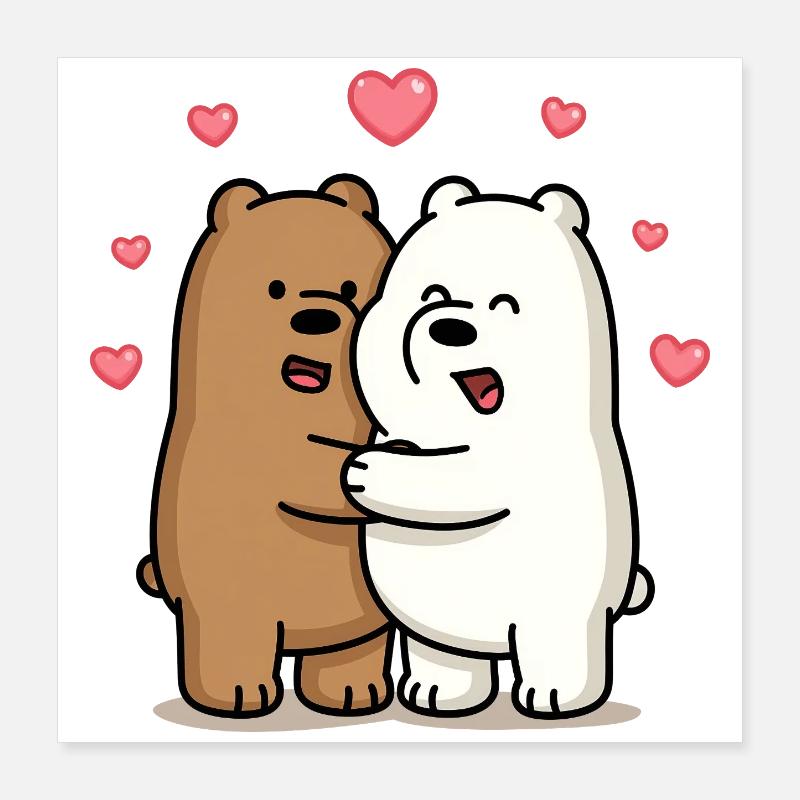 Umarmende Bären mit Herzchen Poster 40x40 cm