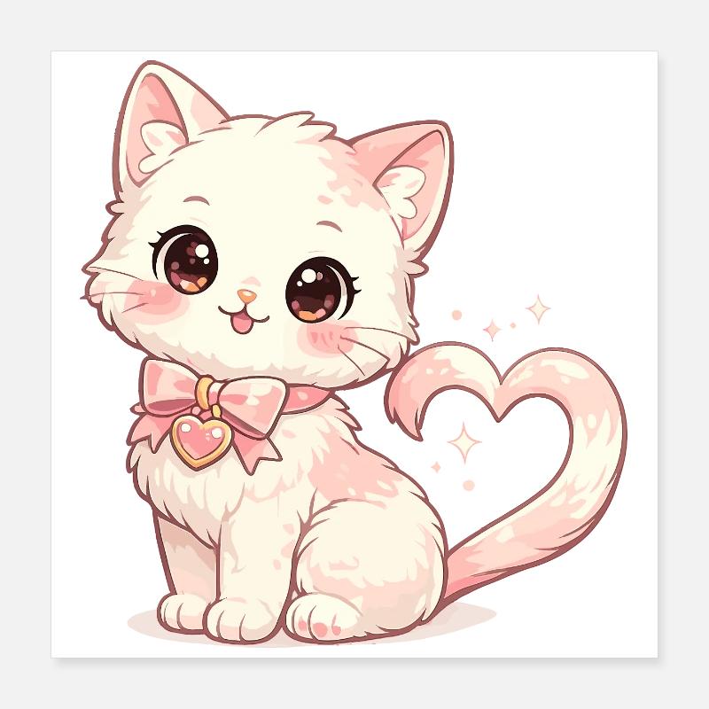 Chat pastel avec un nœud en forme de cœur Poster 40 x 40 cm