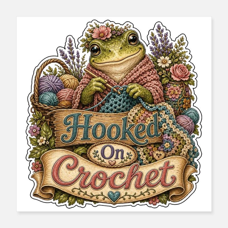 Hooked On Crochet Frog Poster 16" x 16" (40x40 cm)