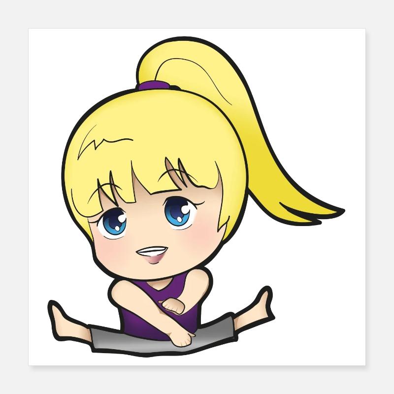 Chibi Anime Manga Splitkick - Poster 40 x 40 cm - blanc