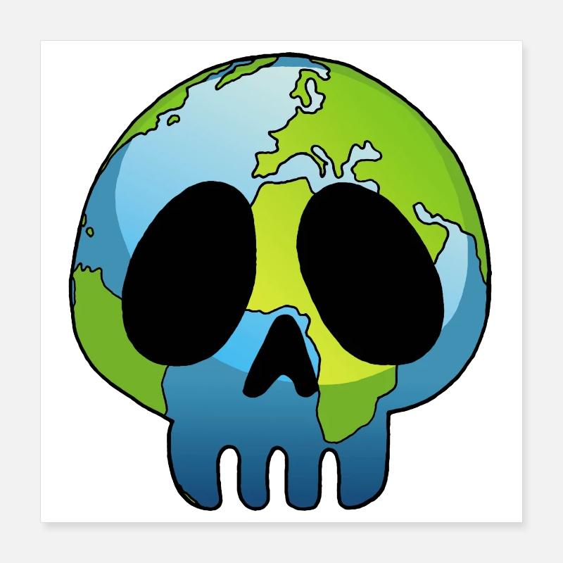 Schädel und Planet Erde Poster 40x40 cm