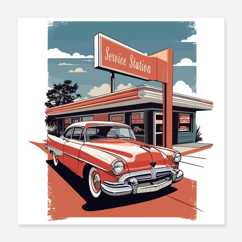 Voitures de collection 1950 Poster 40 x 40 cm