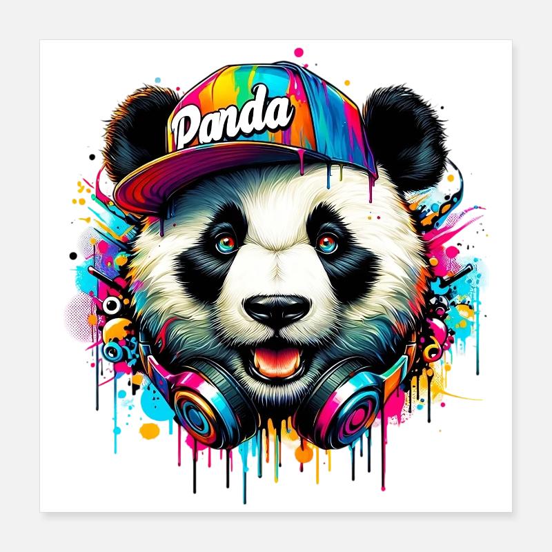 Panda DJ Deejay mit Kopfhörern hört Musik Poster 40x40 cm