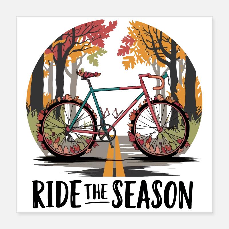 Autumn Bicycle Road Scene Poster 16" x 16" (40x40 cm)
