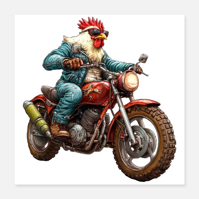 Poulets Moto Poster 40 x 40 cm