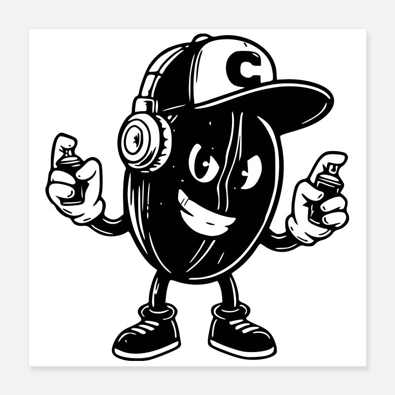 Coole Kaffeebohnen-Figur im Graffiti-Stil Poster 40x40 cm