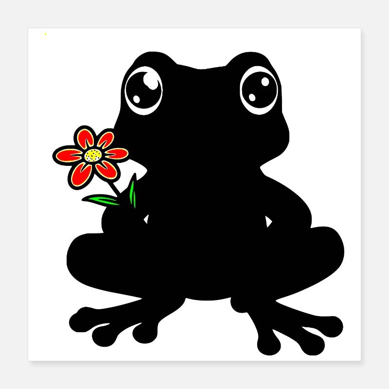 Frosch mit Blume- Schattenbild, Silhouette schwarz Poster 40x40 cm