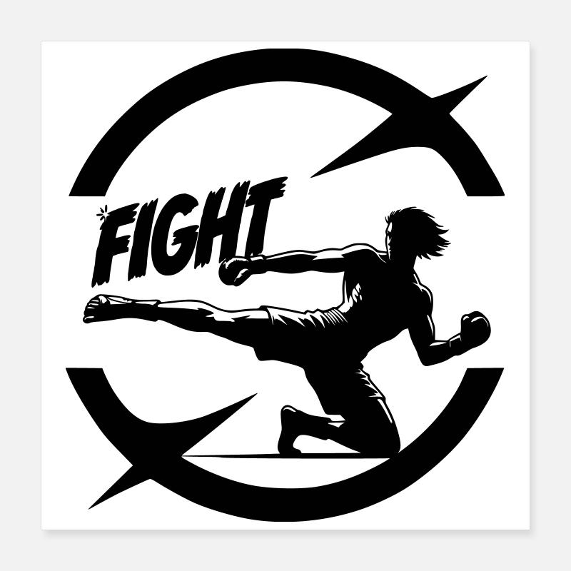 Emblème de kickboxeur cool avec texte de combat Poster 40 x 40 cm