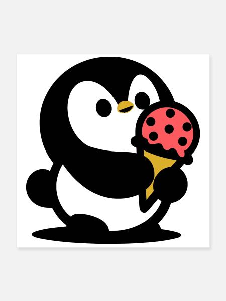 Kleiner Pinguin mit Eis - Poster 16" x 16" (40x40 cm) - white - Front