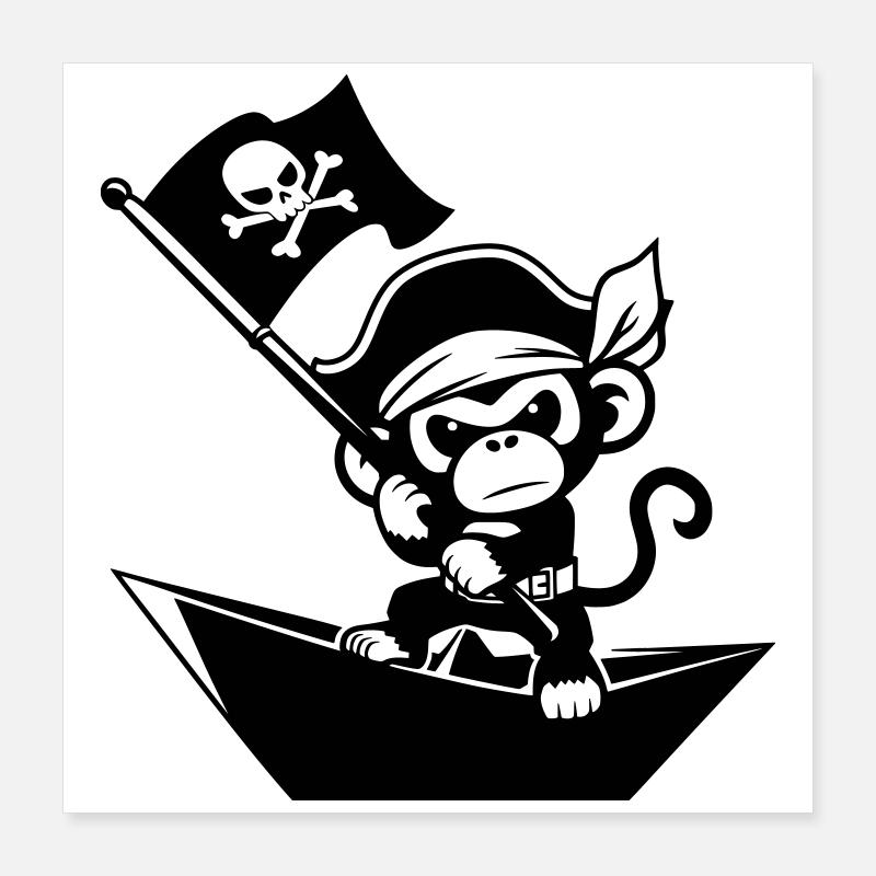 Singe pirate dans un bateau en papier Poster 40 x 40 cm