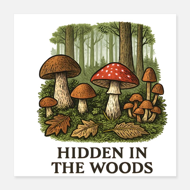 Hidden forest mushroom scenery Poster 16" x 16" (40x40 cm)