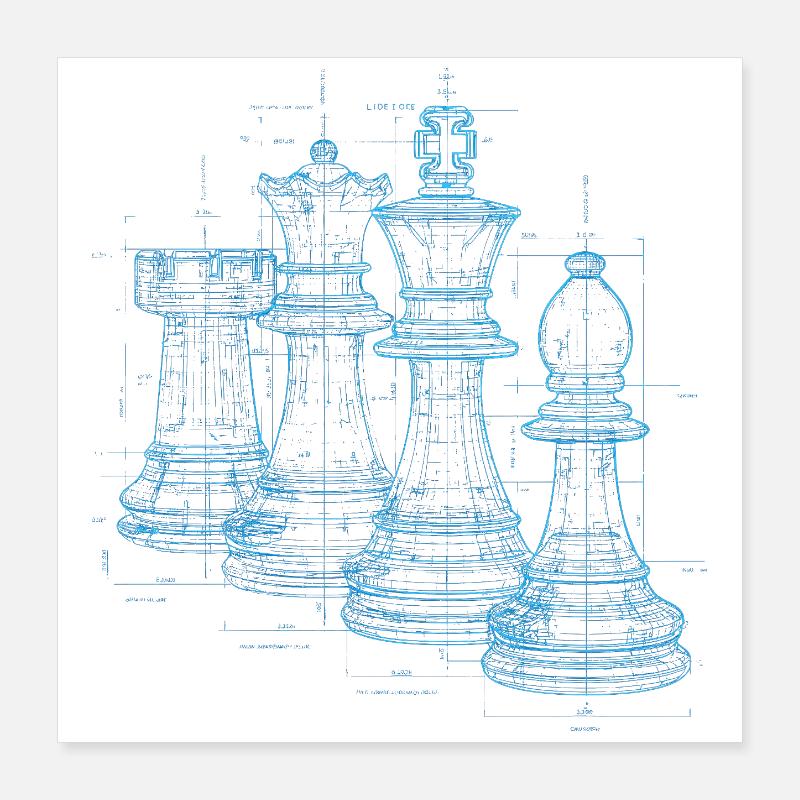 Chess Blueprint for Men Gift Poster 16" x 16" (40x40 cm)