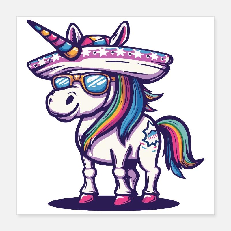 Sombrero drôle de licorne Poster 40 x 40 cm