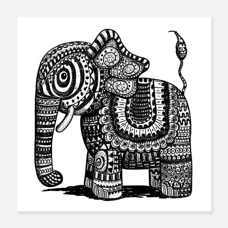 Power Elephant With Pattern I India I Gift Ethno Poster 16" x 16" (40x40 cm)
