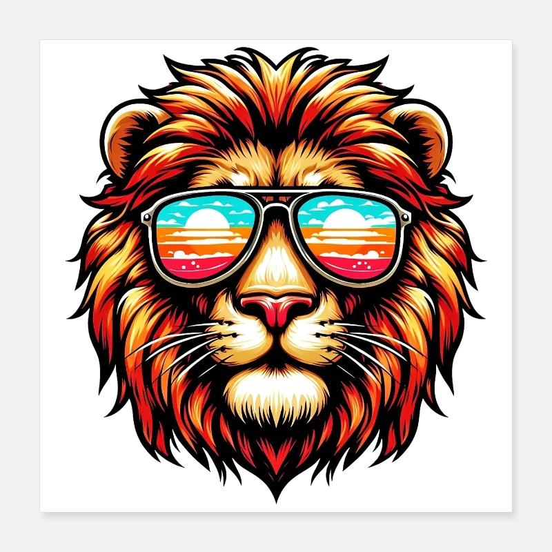 Lion avec des lunettes de soleil Poster 40 x 40 cm