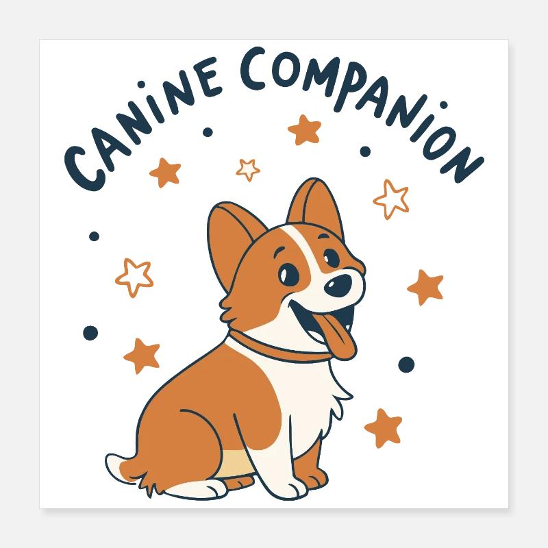Corgi Compagnon Étoiles Dessin Animé Poster 40 x 40 cm