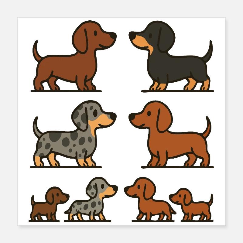 Pack d’illustration du quatuor teckel Poster 40 x 40 cm