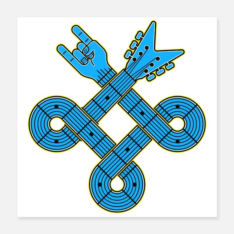 Neon Blue Guitar Knot Emblem Poster 16" x 16" (40x40 cm)