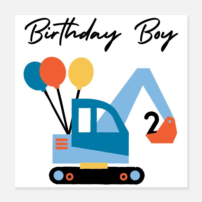 Excavator with balloons Poster 16" x 16" (40x40 cm)
