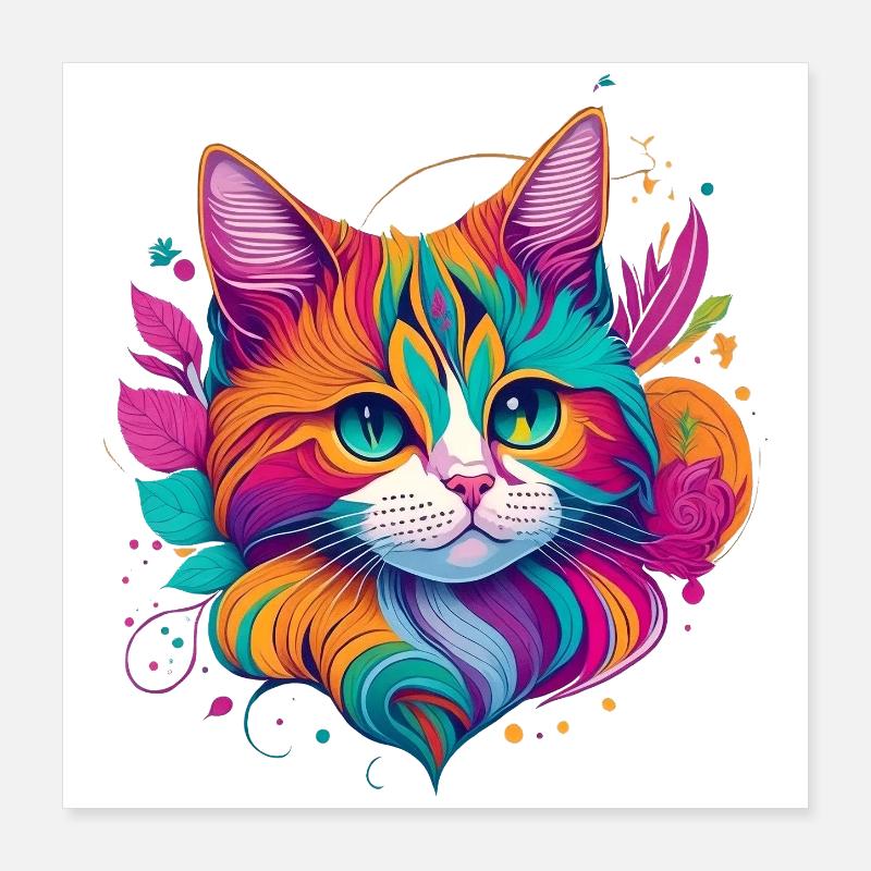 Art de portrait coloré de chat - Chat Poster 40 x 40 cm