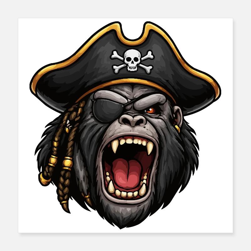 Pirate gorilla with eye patch Poster 16" x 16" (40x40 cm)