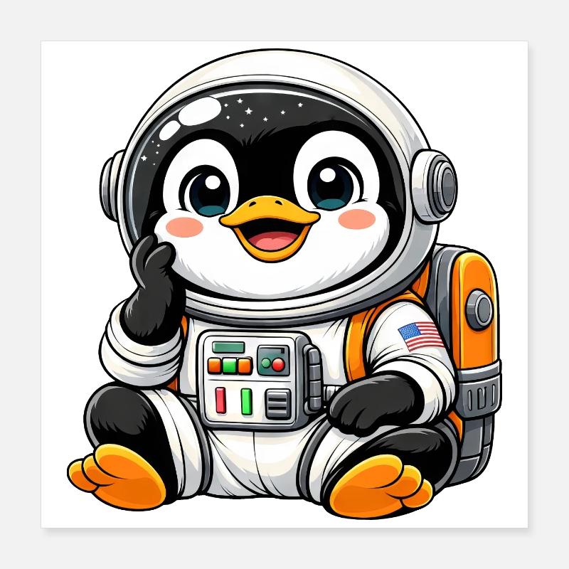 Dessin animé Astronaute Explorateur de l’Espace Pingouin mignon Poster 40 x 40 cm