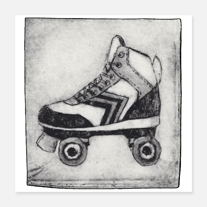 Retro Rollschuh - handgeschnitzte Druckvorlage Poster 40x40 cm