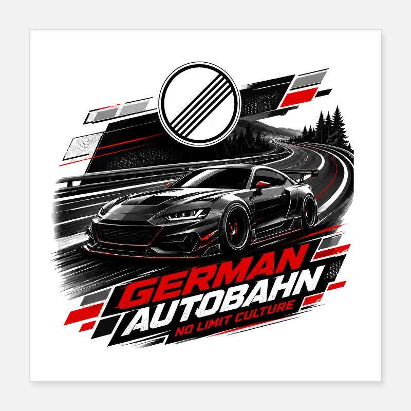 German Autobahn No Limit Poster 40x40 cm