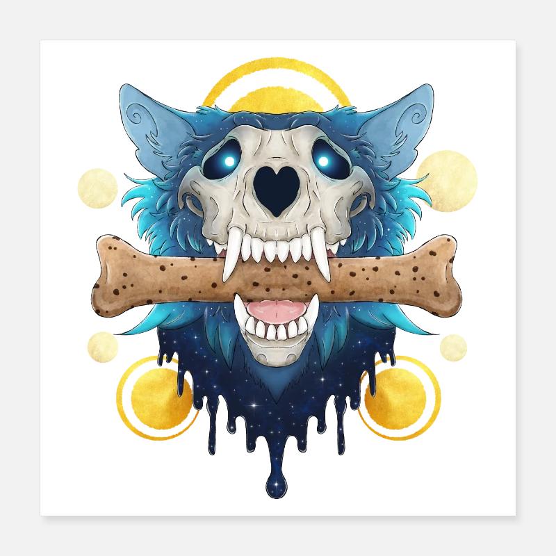 Hellhound Skull Gold - Demonic Wolf & Cookie Bone Poster 16" x 16" (40x40 cm)