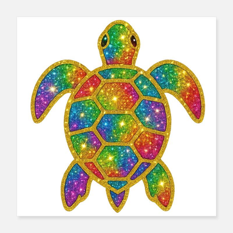 Regenbogen Glitzer Schildkröte Poster 40x40 cm
