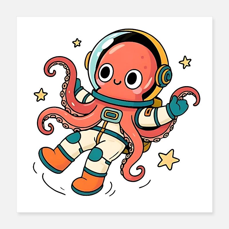 Pieuvre Astronaute Spatiale Poster 40 x 40 cm
