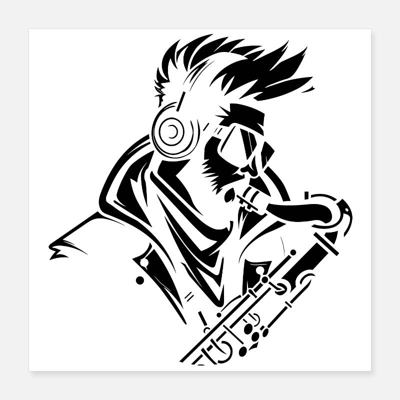 Saxophonist Drawing Poster 16" x 16" (40x40 cm)
