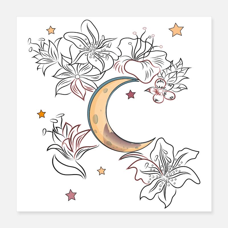 Lune avec des fleurs Poster 40 x 40 cm