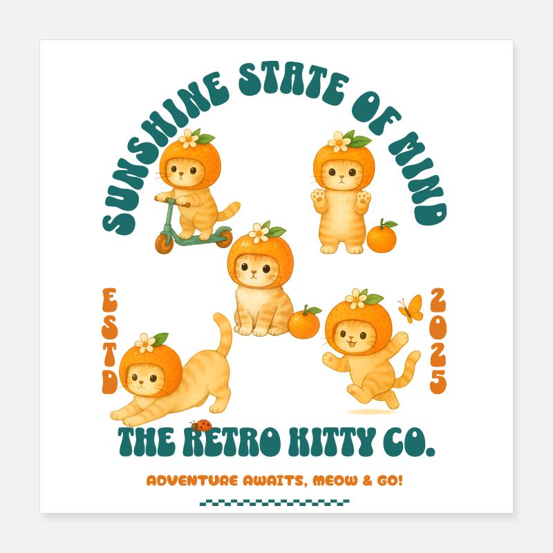 Orange Harlequin Kittens Design and Citrus Pattern Poster 16" x 16" (40x40 cm)